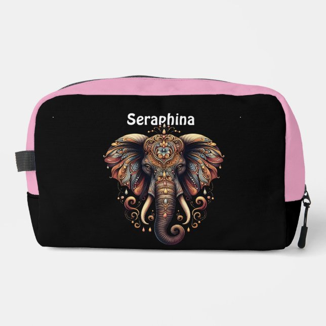 Majestic elephant adorned with intricate patterns dopp kit (Front)