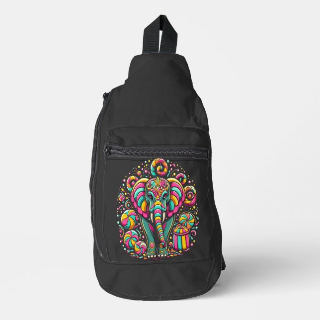 Majestic Elephant Adorned With Vibrant Designs Sling Bag (Front)