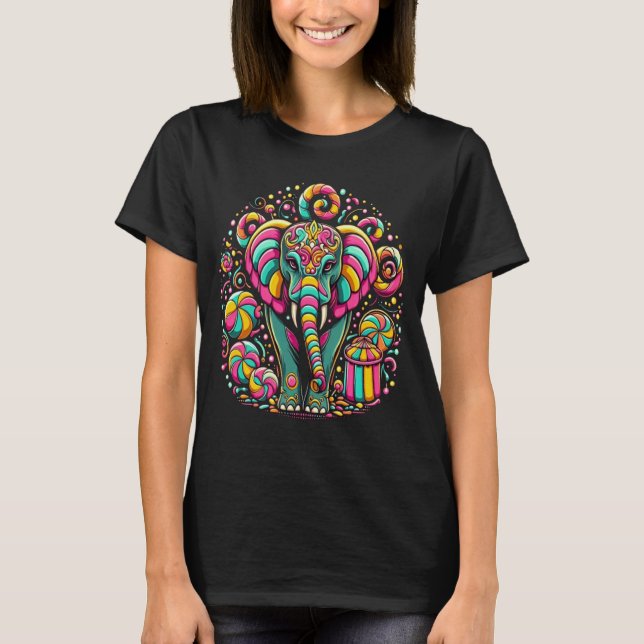 Majestic Elephant Adorned With Vibrant Designs T-Shirt (Front)