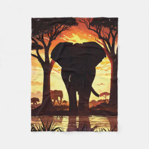Majestic Elephant at Sunset in the African Savanna Fleece Blanket