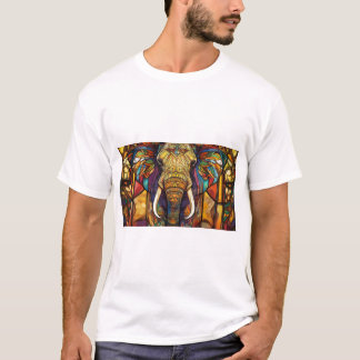 Majestic Elephant in Stained Glass Art T-Shirt