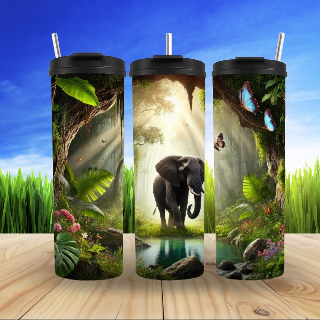 Majestic Elephant in Tropical Wilderness Thermal Tumbler (Creator Uploaded)