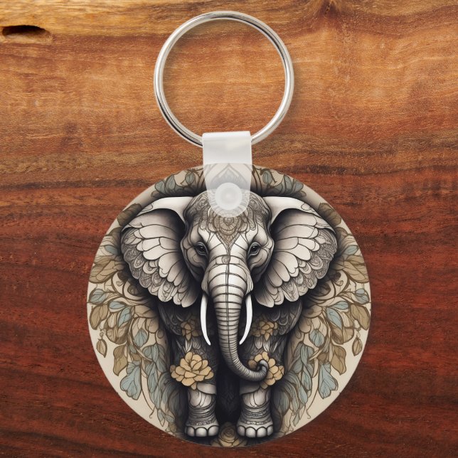 Majestic Elephant Mandala Key Ring (Back)
