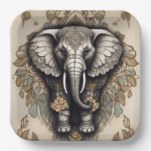 Majestic Elephant Mandala Paper Plate