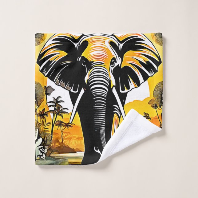 Majestic Elephant Sunset Bath Towel Set (Wash Cloth)