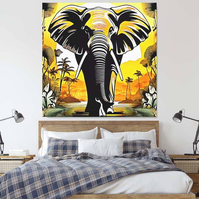Majestic Elephant Sunset Canvas Print (Insitu(Bedroom))