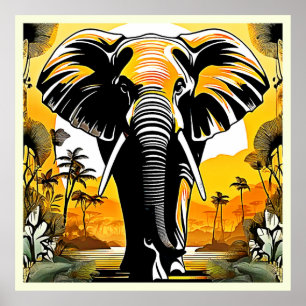 Majestic Elephant Sunset Poster