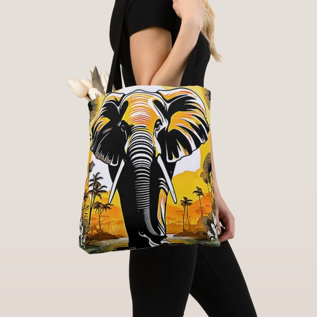Majestic Elephant Sunset Tote Bag (Close Up)