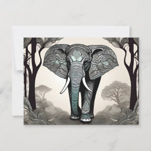 Majestic Elephant with Ornate Tribal Patterns Postcard