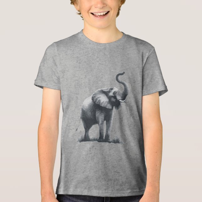 Majestic Elephant with Raised Trunk  Tri-Blend Shirt (Front)