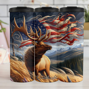 Majestic Elk American Flag Landscape Thermal Tumbler