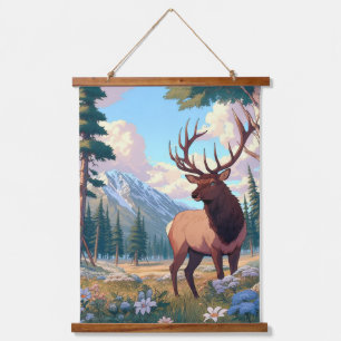 Majestic Elk in Mountain Wilderness Hanging Tapestry