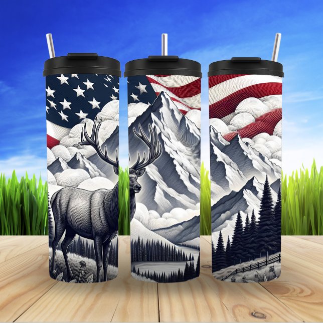 Majestic Elk in Patriotic Wilderness Thermal Tumbler (Creator Uploaded)