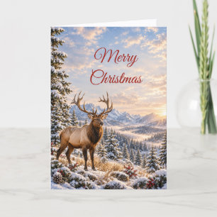 Majestic Elk Rustic Mountain Snow Christmas Holiday Card