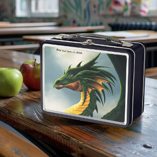 Majestic Emerald Green Dragon Fantasy Metal Lunch Box