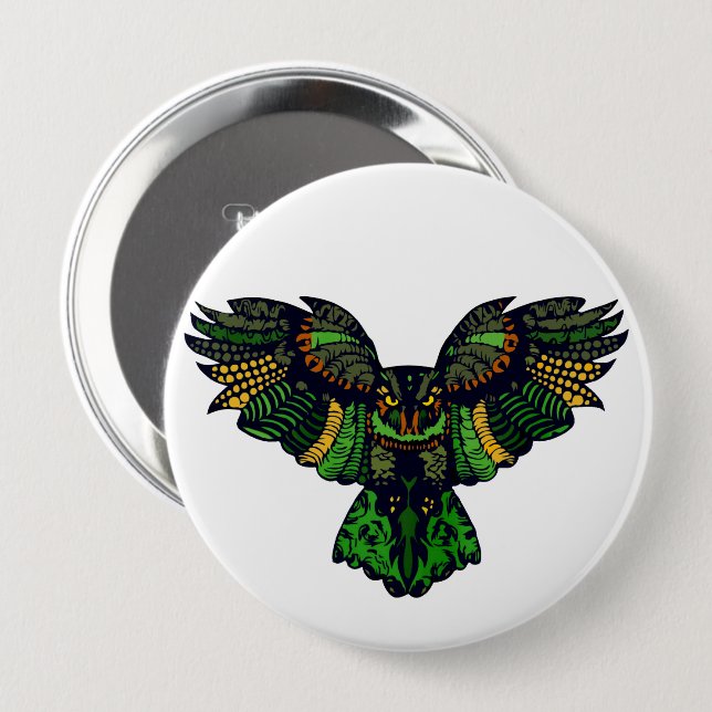 Majestic Emerald Owl 10 Cm Round Badge (Front & Back)