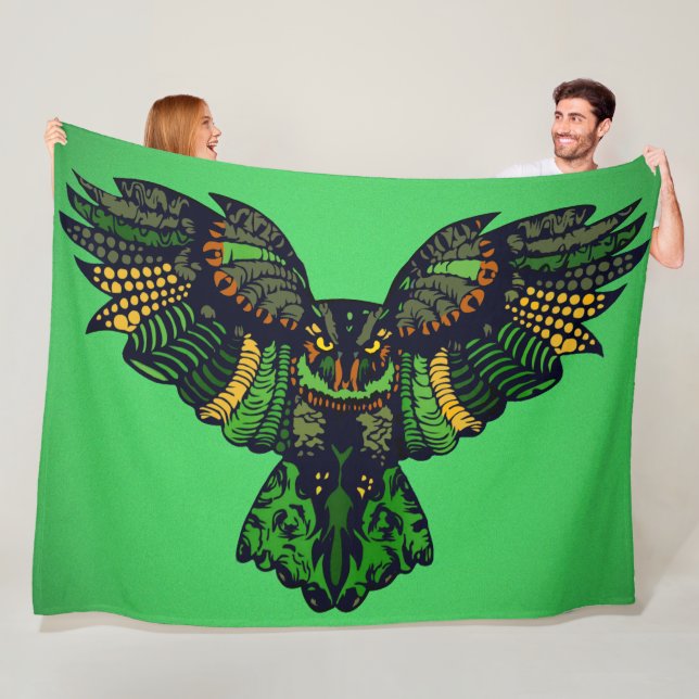 Majestic Emerald Owl Fleece Blanket (In Situ)