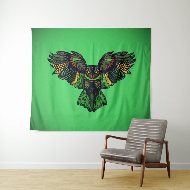 Majestic Emerald Owl Tapestry (In Situ (Horizontal))
