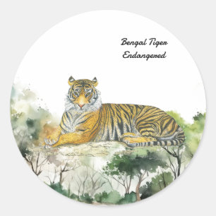 Majestic Endangered Bengal Tiger Handpainted Classic Round Sticker
