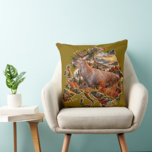 Majestic European Red Deer Autumn Forest Throw Pil Cushion