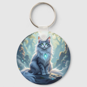 **Majestic Fantasy Cat with Mystical Aura – High F Key Ring