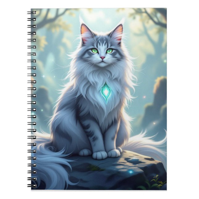 **Majestic Fantasy Cat with Mystical Aura – High F Notebook (Front)