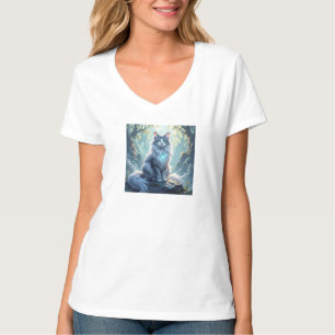 **Majestic Fantasy Cat with Mystical Aura – High F T-Shirt