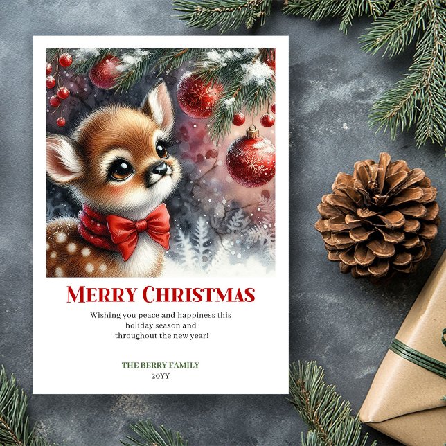 Majestic Fawn Winter Watercolor Christmas Holiday  Card (Majestic Fawn Winter Watercolor Christmas Holiday Chris)