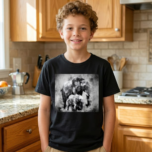 Majestic Female African Elephant with Calf B&W T-Shirt