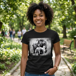 Majestic Female African Elephant with Calf B&W T-Shirt