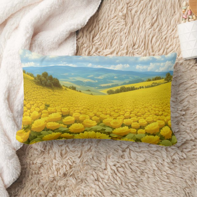 Majestic Field of Yellow Flowers, Lumbar Cushion (Blanket)