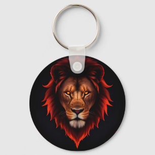 Majestic Fiery Lion Portrait With Glowing Eyes Key Ring