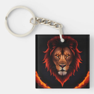 Majestic Fiery Lion Portrait With Glowing Eyes Key Ring