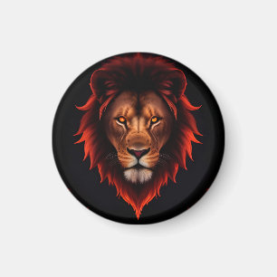 Majestic Fiery Lion Portrait With Glowing Eyes Magnet