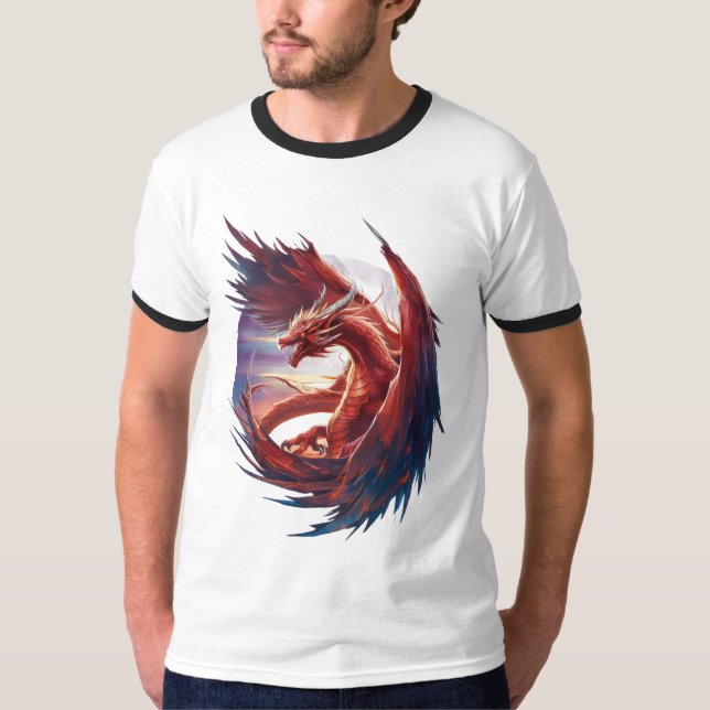 Majestic Fire Dragon - Epic Fantasy T-Shirt (Front)