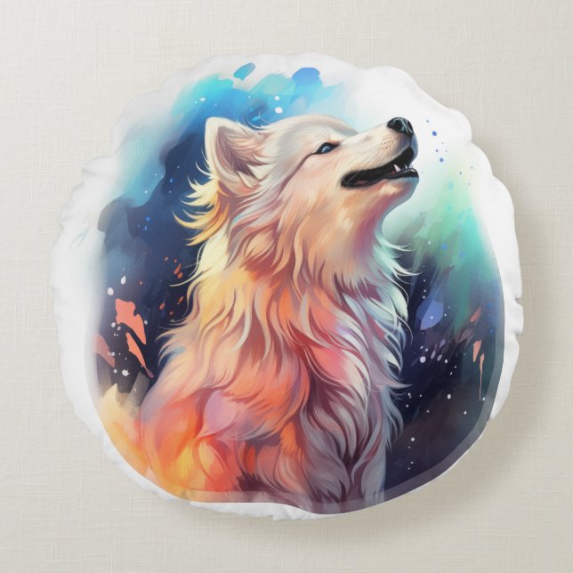 Majestic Fluffy Wolf Pillow (Front)