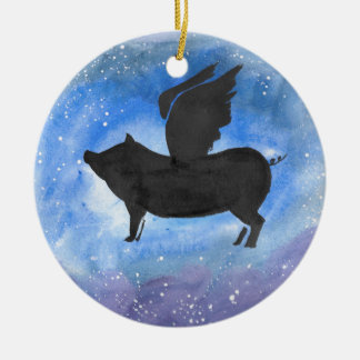 Majestic Flying Pig Ceramic Tree Decoration