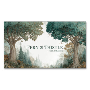 Majestic Forest Ancient Tree Teal Green Watercolor Magnetic Business Card
