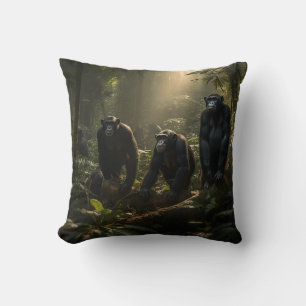 Majestic Forest Primates - Chimpanzee Family Cushion