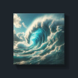 Majestic Giant Blue Wave - Dramatic Ocean Power  Canvas Print<br><div class="desc">A stunning and dynamic digital artwork capturing the raw power of a massive, curling ocean wave. The deep turquoise water and white sea foam are set against a dramatic sky with sun-drenched clouds, creating a sense of awe and natural grandeur. Ideal for large-scale wall art in modern living rooms, surf-themed...</div>