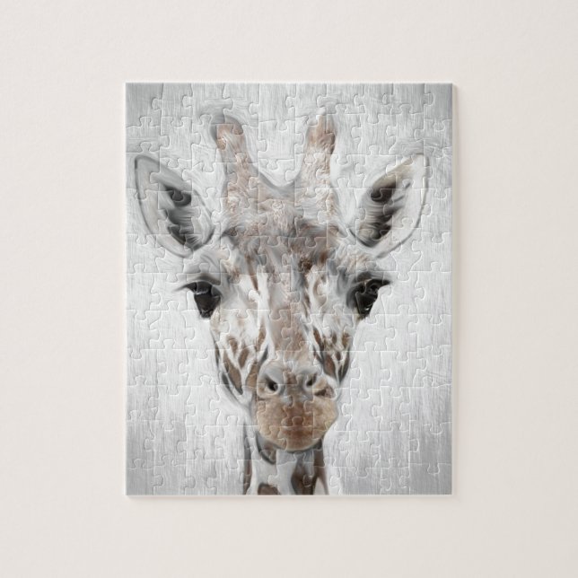 Majestic Giraffe Portrayed In Black & White Puzzle (Vertical)