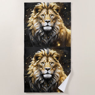 Majestic Gold And Grey Male Lion, Beach Towel