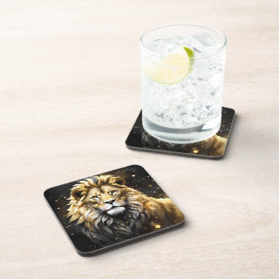 Majestic Gold And Grey Male Lion, Coaster