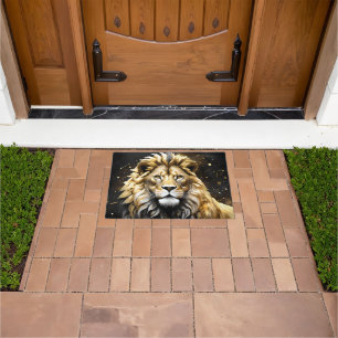 Majestic Gold And Grey Male Lion, Doormat