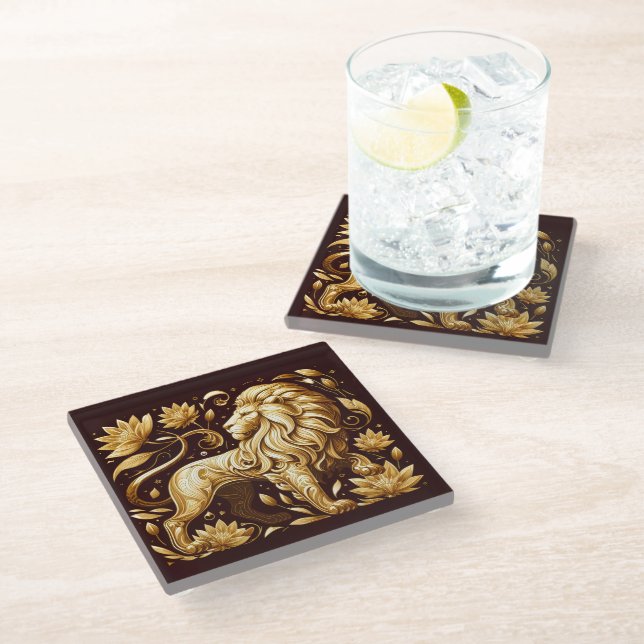 Majestic Gold Lion Glass Coaster (Angled)