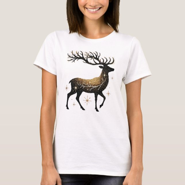 Majestic Gold Starry Reindeer  T-Shirt (Front)