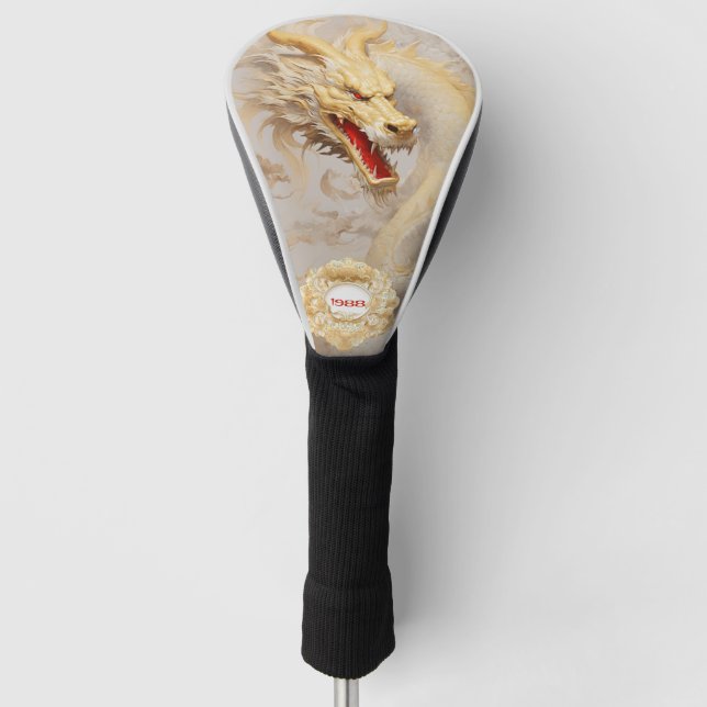 Majestic Golden Dragon and Ivory  Golf Head Cover (Front)