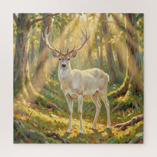 Majestic Golden Forest Buck Painting Jigsaw Puzzle