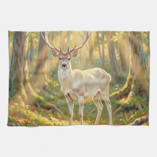 Majestic Golden Forest Buck Painting Tea Towel