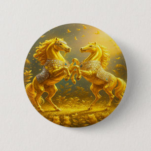 Majestic Golden Horses Dancing in Enchanted Sunset 6 Cm Round Badge
